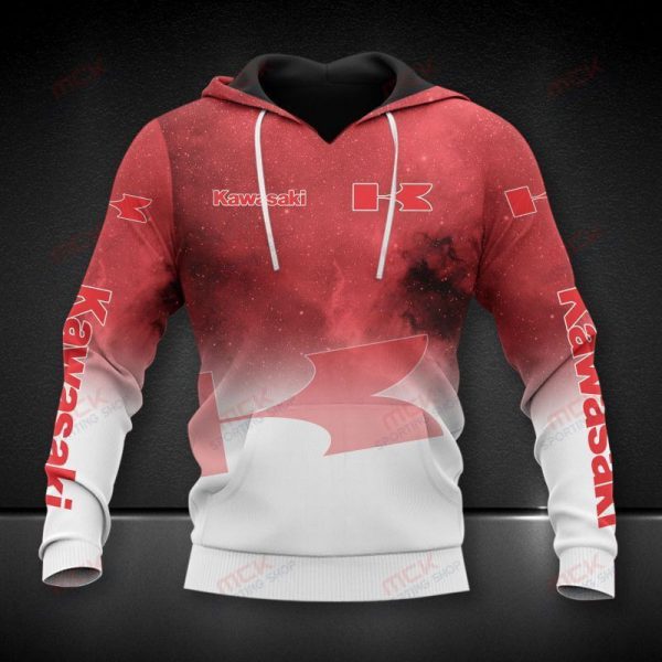 Kawasaki Red Nebula Gradient Hoodie – Galaxy Design for Motorcycle Enthusiasts