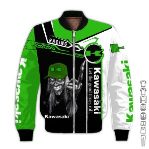Men’s Kawasaki Rock Metal Racing Hoodie, Kawasaki Eddie-Style Biker Skull Hoodie