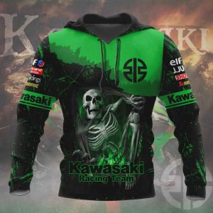 Kawasaki Skeleton Graphic Hoodie, Fierce Skeleton with Smoke Design