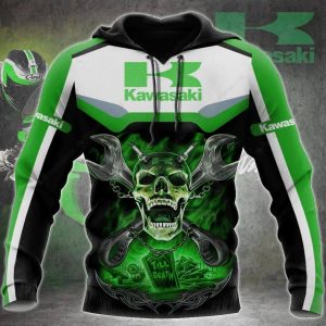 Kawasaki Skull And Wrenches 3D Hoodie, Kawasaki Till Death Skull Graphic 3D Print Hoodie