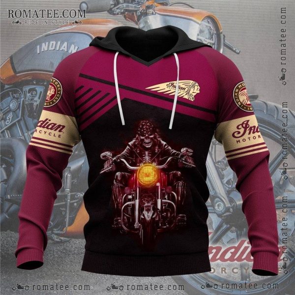 Maroon and Black Indian Motorcycle Hoodie with Eagle Logo and Motorcycle Graphic