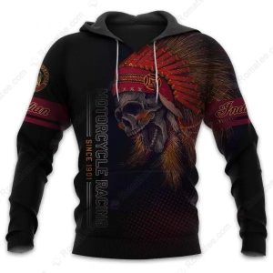 Men’s Indian Motorcycle 1901 Racing Hoodie, War Bonnet Skull Motorcycle Graphic Pullover for Men