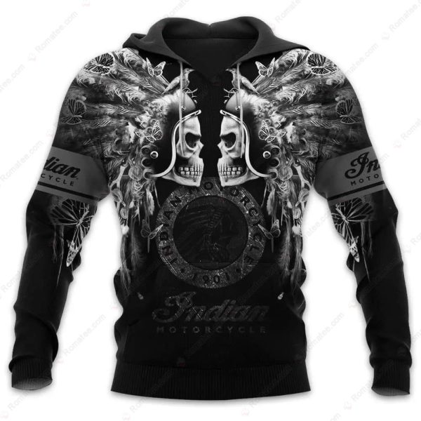 Men’s Indian Motorcycle Butterfly Skull Hoodie, Black & White Motorcycle Hoodie