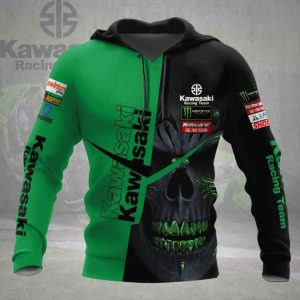 Men’s Kawasaki Green And Black Skull Hoodie, Monster Energy Kawasaki Racing Hoodie