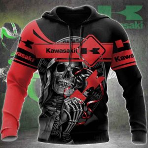 Men’s Kawasaki Grim Reaper Biker Hoodie, Dark Biker Motorcycle Gift