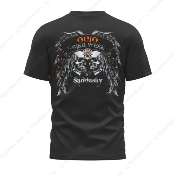 Men’s Ohio Bike Week Sandusky Event T-Shirt – Motorcycle Rally Skull Wings Shirt