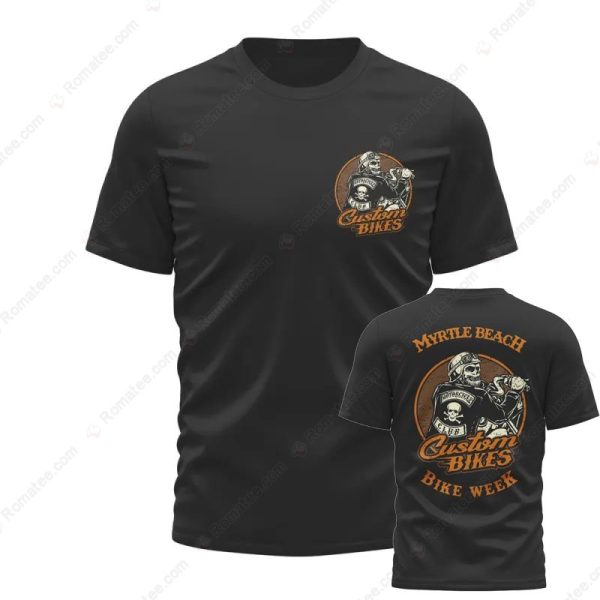 Myrtle Beach Bike Rally Custom Bikes Merch, Retro Biker Skull Motorcycle T-Shirt