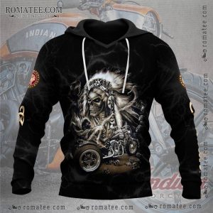 Native American Chief Biker Hoodie – Tribal Art, Classic Motorcycle Design, Black Lightning Pattern