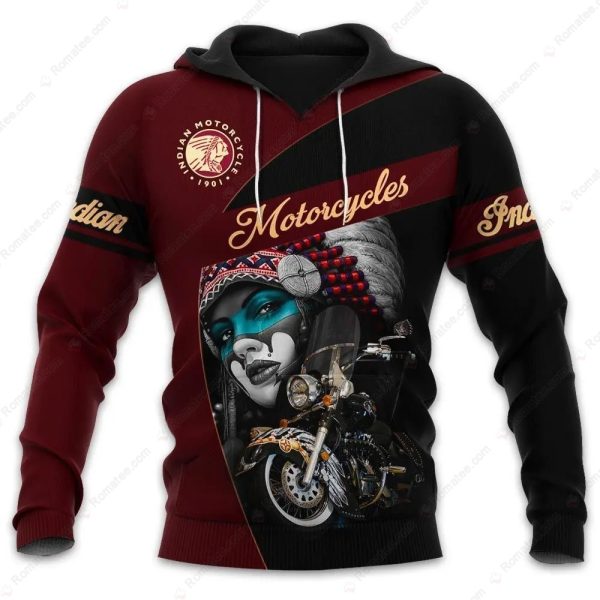 Native American Girl Motorcycle Hoodie, Indian Motorcycle 1901 Biker Merch