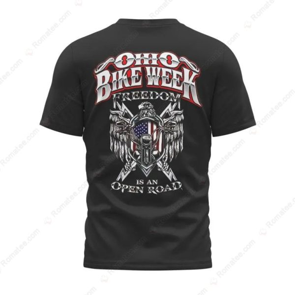 Ohio Bike Week Freedom Open Road American Flag T-Shirt, Patriotic Ohio Bike Week Motorcycle Wings Tee