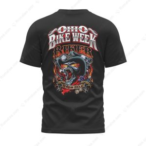 Ohio Bike Week From Hell Motorcycle T-Shirt, Men’s Ohio Bike Week Skull Flames Biker Design