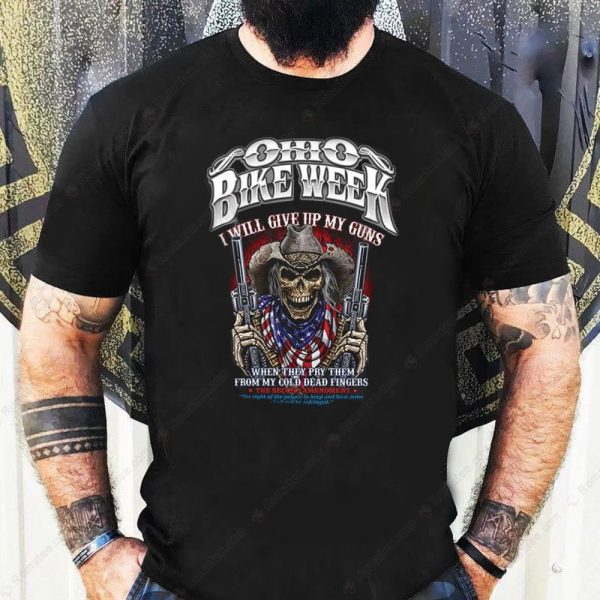 Ohio Bike Week Gun Biker T-Shirt, 2nd Amendment Cowboy Adult T-Shirt