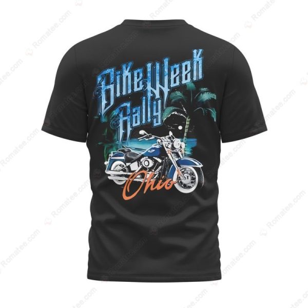 Ohio Bike Week Rally Tropical Motorcycle T-Shirt, Beach Scene Graphic Shirt