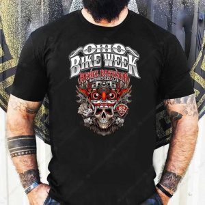 Ohio Bike Week Rebel Bastards Skull Graphic T-Shirt for Bikers