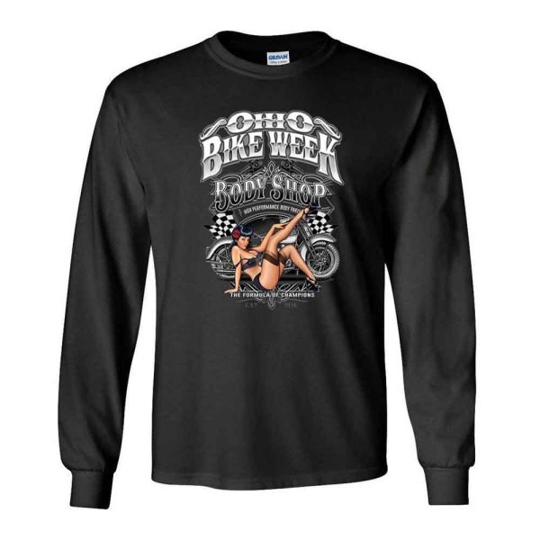 Ohio Bike Week Retro Body Shop Sexy Pin-Up Girl Biker T-Shirt