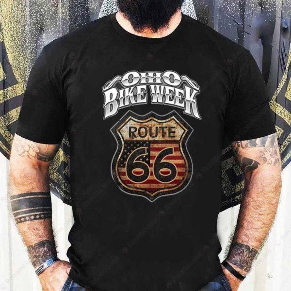 Ohio Bike Week Route 66 Road American Flag T-Shirt