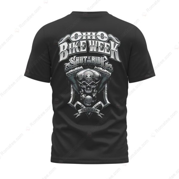 Ohio Bike Week Shut Up Ride V-Twin Engine & Skull Harley Biker T-Shirt