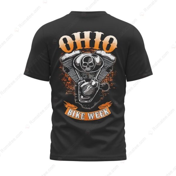 Ohio Bike Week V-Twin Skull Motorcycle T-Shirt, Engine Biker Tee