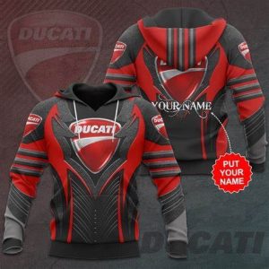 Personalized Ducati Racing Hoodie, Red & Black Motorcycle Gift