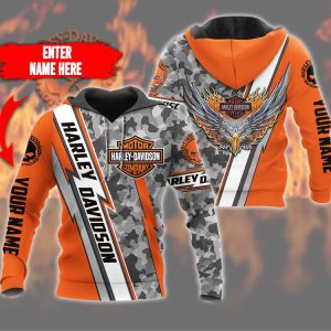 Personalized Harley-Davidson Camo Hoodie with Custom Name and Eagle Design