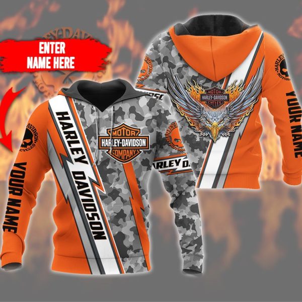 Personalized Harley-Davidson Camo Hoodie with Custom Name and Eagle Design