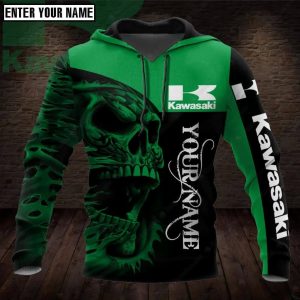 Personalized Kawasaki Skull 3D Hoodie, Motorcycle Racing Graphic Hoodie