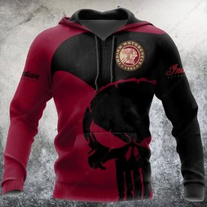 Punisher Skull Indian Motorcycle 3D Graphic Hoodie, Red and Black Biker 3D Print