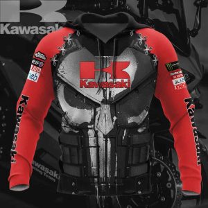 Red And Black Kawasaki Motorcycle Punisher Graphic Hoodie