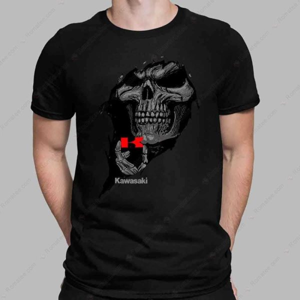 Ripped Kawasaki Motorcycle Grim Reaper T-Shirt, Dark Motorcycle Graphic T-Shirt