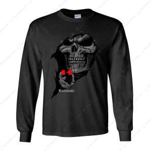 Ripped Kawasaki Motorcycle Grim Reaper T-Shirt, Dark Motorcycle Graphic T-Shirt