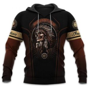 Skull Chief Indian Motorcycle Hoodie with Native American Design for Bikers and Riders