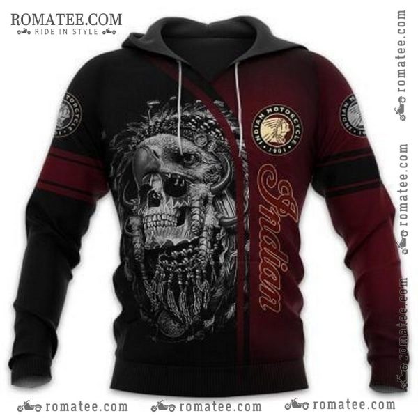 Skull and Eagle Graphic Hoodie with Indian Motorcycle Design