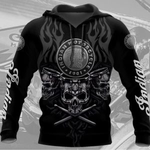 Skull and Flames Indian Motorcycle Hoodie for Bikers and Riders