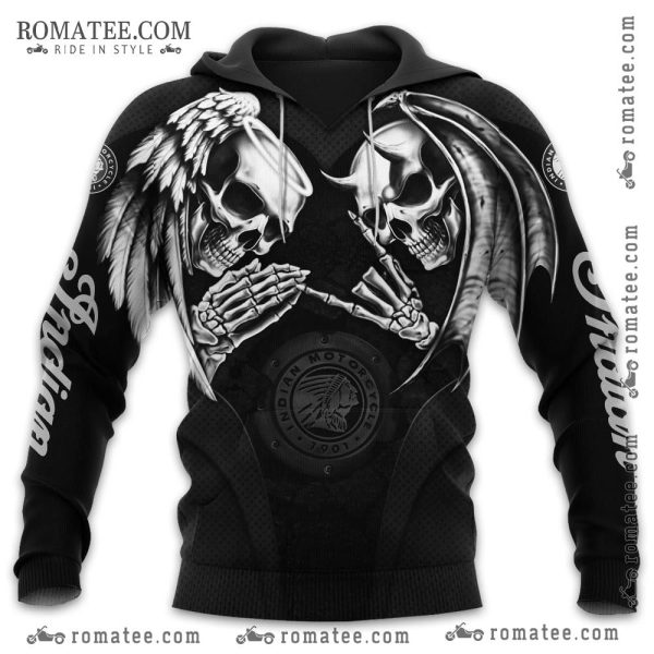 Skull and Wings Graphic Hoodie with Indian Motorcycle Emblem