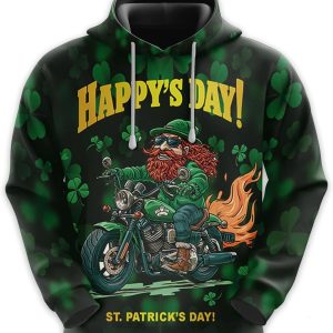 St. Patrick’s Day Motorcycle Hoodie with Shamrock Art and Vintage Design