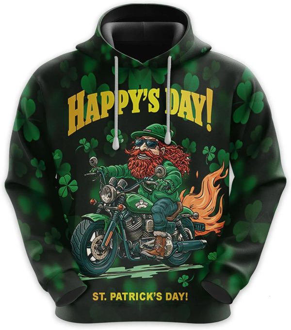 St. Patrick’s Day Motorcycle Hoodie with Shamrock Art and Vintage Design