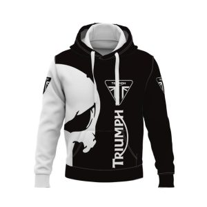 Triumph Skull Graphic Hoodie for Bold Riders – Stylish Black and White Design