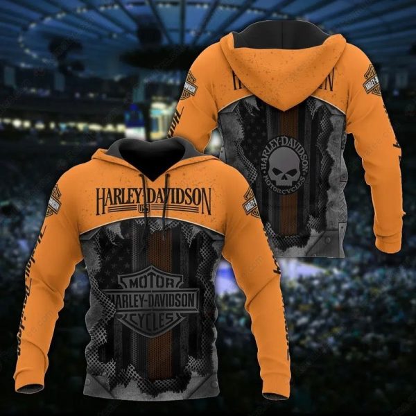 Vintage Harley-Davidson Torn Logo Merch, Harley-Davidson Vintage Orange & Black Hoodie