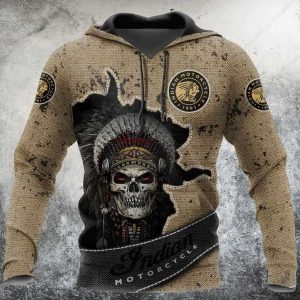 Vintage Indian Motorcycle 1901 Native American Skull Print 3D Hoodie, Men’s Skull Graphic Full Print Biker