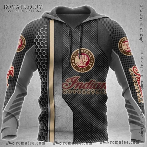 Vintage Indian Motorcycle Carbon Fiber Hoodie with Honeycomb & Striped Design