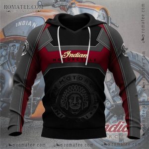 Vintage Indian Motorcycle Hoodie Red-Black Custom Biker Apparel Retro Logo Design