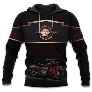 Vintage Indian Motorcycle Riders Group Hoodie – Classic Biker Apparel, Red Bike Design