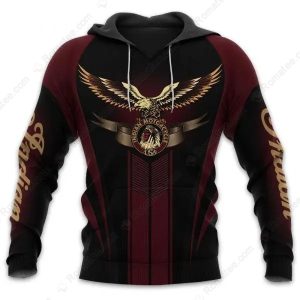 Vintage Indian Motorcycle USA Eagle Hoodie, Black & Maroon with Eagle Graphic