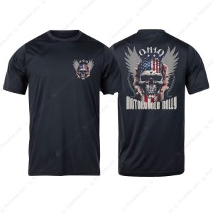 Vintage Ohio Motorcycle Rally T-Shirt – Ohio Rally American Flag Skull Design