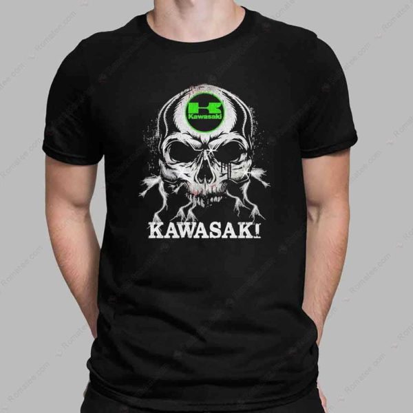 Vintage Kawasaki Motorcycle Skull Tee, Edgy Biker Graphic T-Shirt