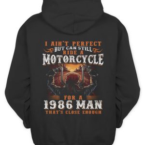 1986 Man Motorcycle Hoodie – Vintage Biker Sunset Design