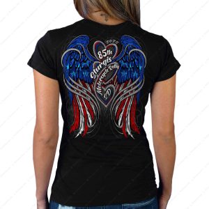 85th Sturgis Motorcycle Rally Black Ladies Shirt – Winged Heart Patriotic Design 2025