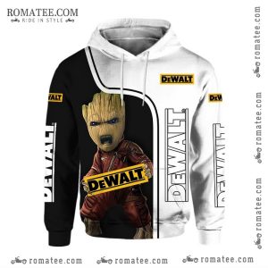 Baby Groot DeWalt Logo Hoodie – Guardians of the Galaxy Fan Merchandise, Black and White Design