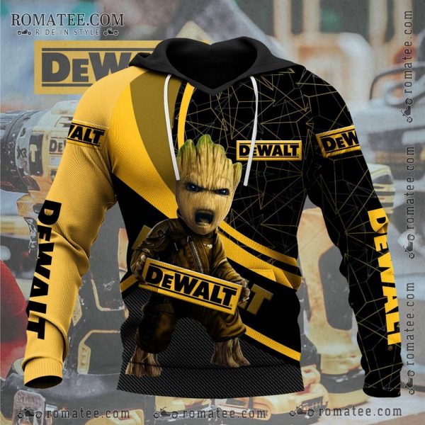 Baby Groot Dewalt Hoodie with Bold Graphic Art and Industrial Design Elements