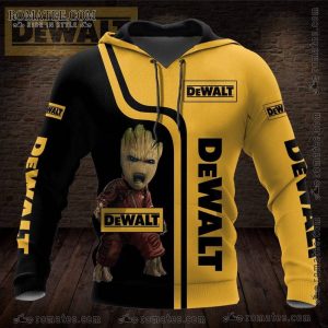 Baby Groot Guardians of the Galaxy DeWalt Logo Black and Yellow Hoodie